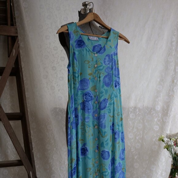 Vintage 1990s JULIA 100% Viscose Spring Summer Flowy Breathable Sundress Dress - Picture 11 of 12